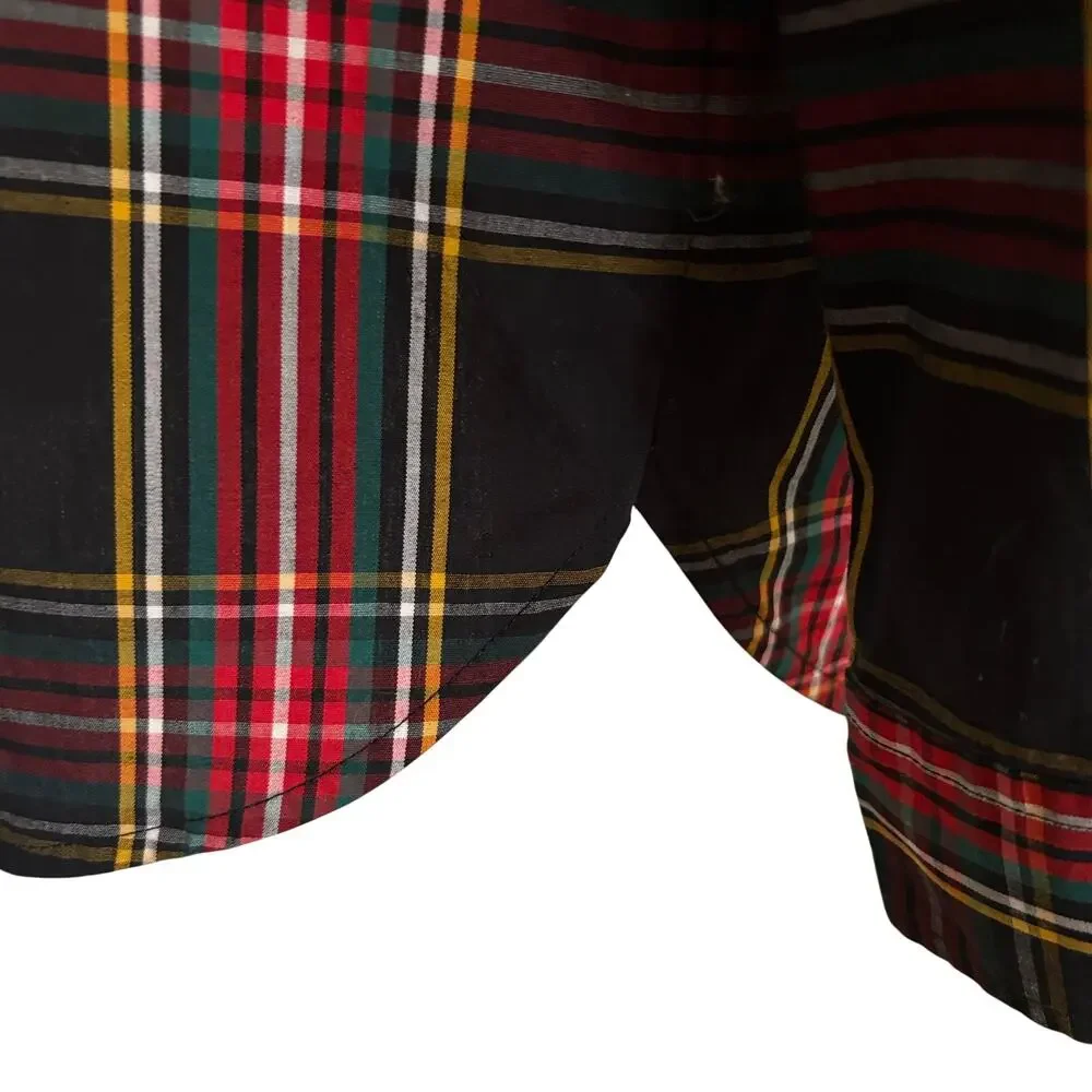 J. Crew Black Tartan Plaid Jeweled Button Henley Blouse Cotton Preppy Indie S